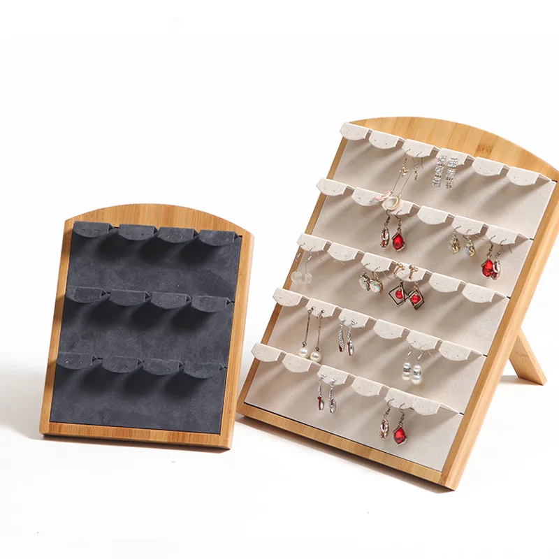 

Bamboo Capacity 12 or 30Pairs Earrings Display Stand Rack Jewelley Display Holder Stand Velvet Jewelry Box Organizer Wholesale
