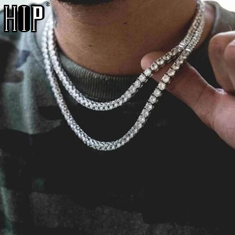 Hip Hop 1 Row AAA CZ Stone 3/4/5/6MM Bling Iced Out Gold Silver Color 4 Prong Tennis Chain Cubic Zircon Necklace For Men Jewelry