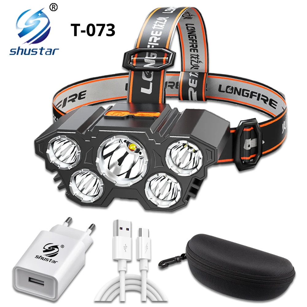 

USB Rechargeable 5 LED Headlamp Super Bright Headlight 3 Lighting Modes with 90° Adjustable Lamp Holder for Expeditions, Etc.