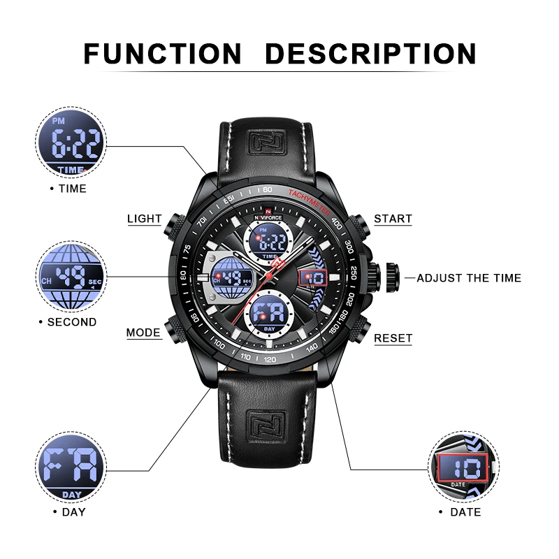 NAVIFORCE New Men\'s Fashion Casual Watches Business Quartz Genuine Leather Wrist Watch Sports Waterproof Clock Relogio Masculino