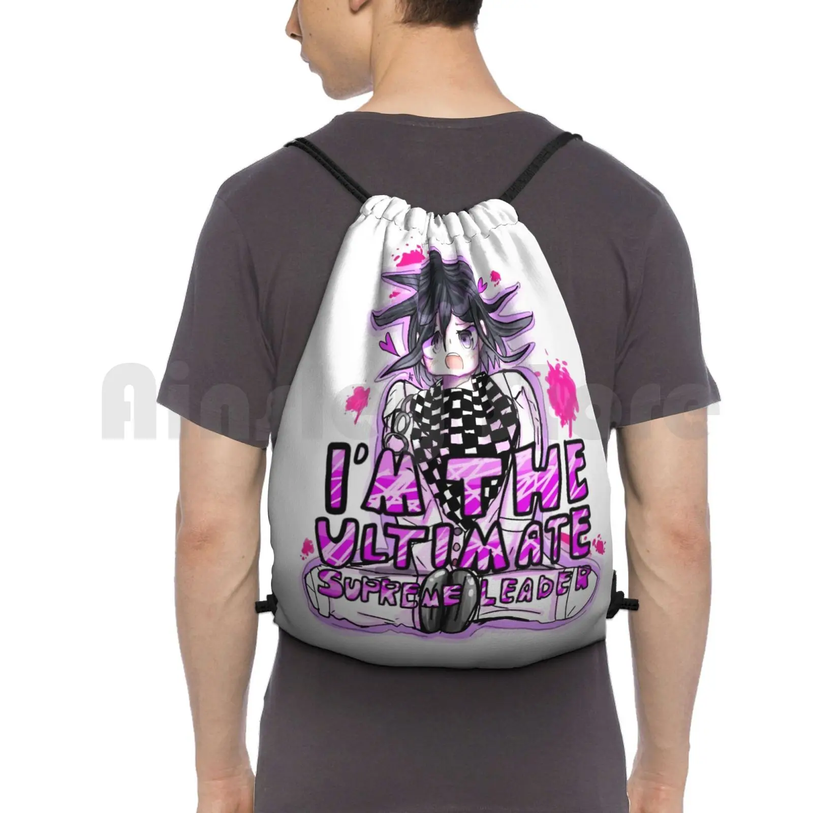 

Kokichi Artwork By Kībo Backpack Drawstring Bags Gym Bag Waterproof Kokichi Ouma Oma Danganronpa Anime Game Kawaii V3