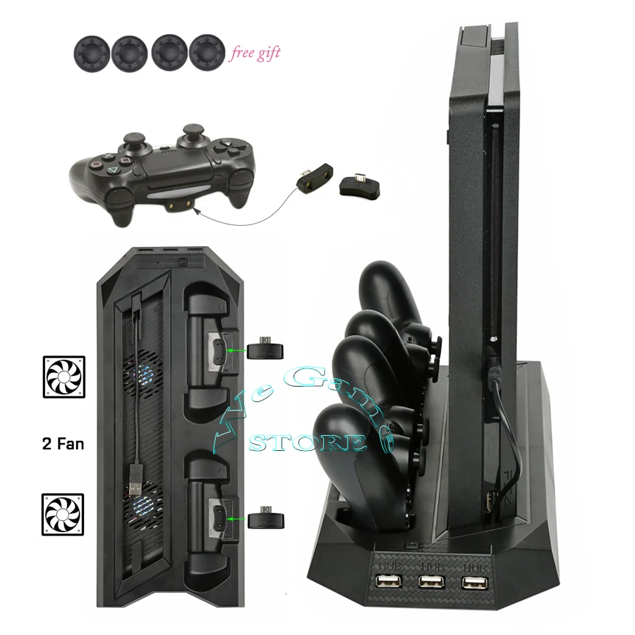 PS4 Slim Console Vertical Cooling Stand PS 4 Controller Charging Station with 3 HUB Port for PlayStation 4  Slim Accessories