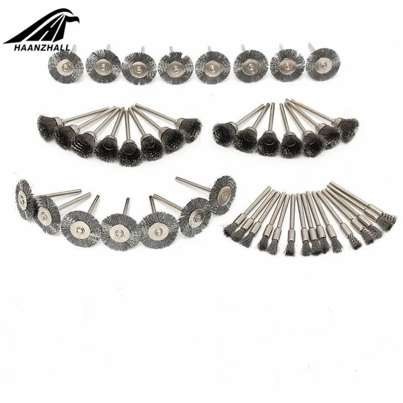 Mini Rotary Stainless Steel Wire Wheel, Wire Brush Set, Accessories for Dremel Mini Drill, Rotary Tools, 45Pcs