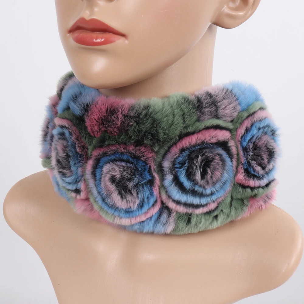 Damen Elastischer Blumen-Schal aus echtem Rex-Kaninchenfell, Natürlich Warmer Rex-Kaninchenfell-Stirnband, Damen Winter Echt-Rex-Kaninchenfell-Schals – Detail 22