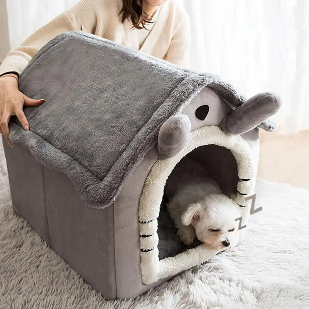 Warm Cat Cave Bed Dog House Autumn Winter Soft Plush Small Dogs Cats Home Nest Cute Pattern Kitten Puppy Kennel Shelter