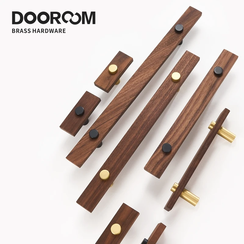 Dooroom – Poignées de meubles en laiton et noyer, longues tirettes modernes, pour armoire, commode, boîte à chaussures, bar à vin, tiroirs