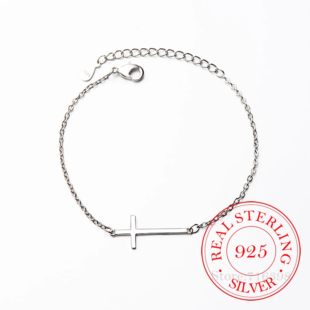 925 Sterling Silver Cross Charm Bransoletka dla kobiet Bransoletka i bransoletka Biżuteria Moda Prezent urodzinowy