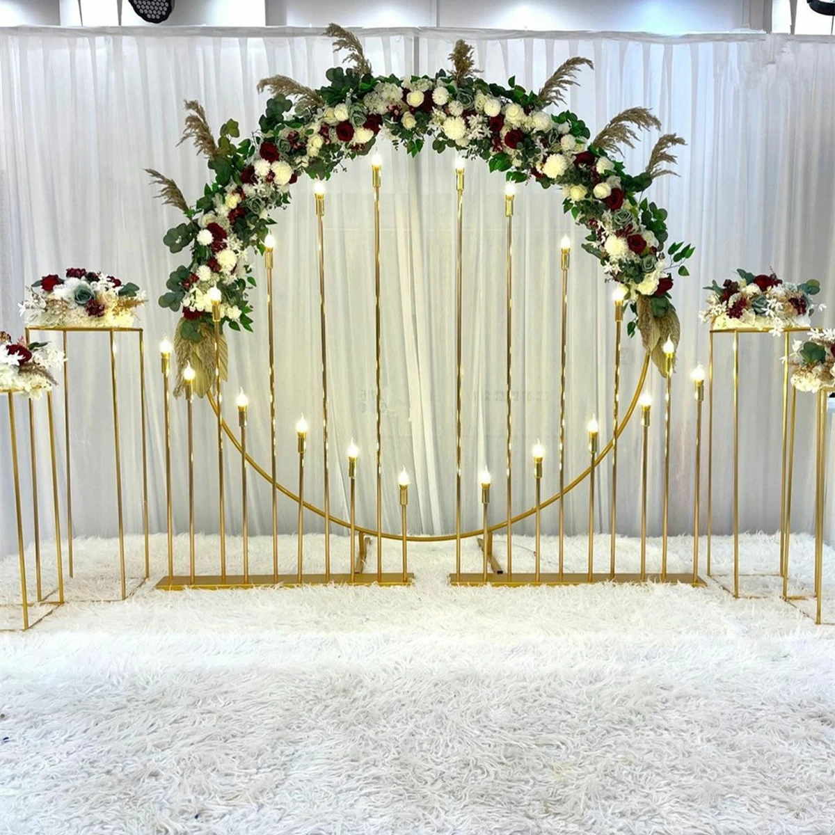 

No big circle) Wedding Supplies 10 Heads Stand Candlestick Metal Gold Table Centerpiece Walkway Pillar for Wedding Stage Decor