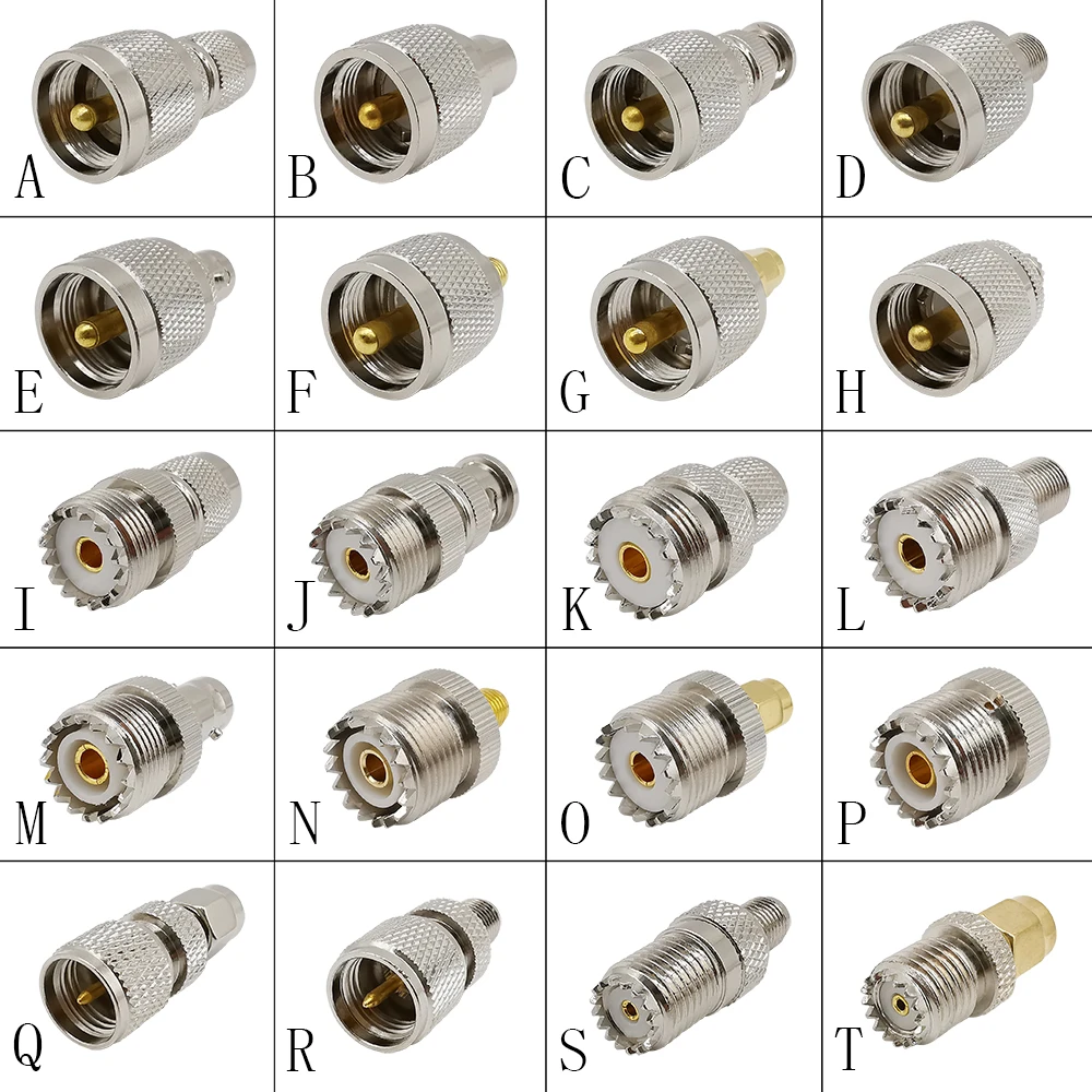 2Pcs UHF PL259 Male SO239 Female Mini UHF To F/TNC/BNC / SMA / MCX / FME Male Female RF Coaxial Adapter Connector Test Converter