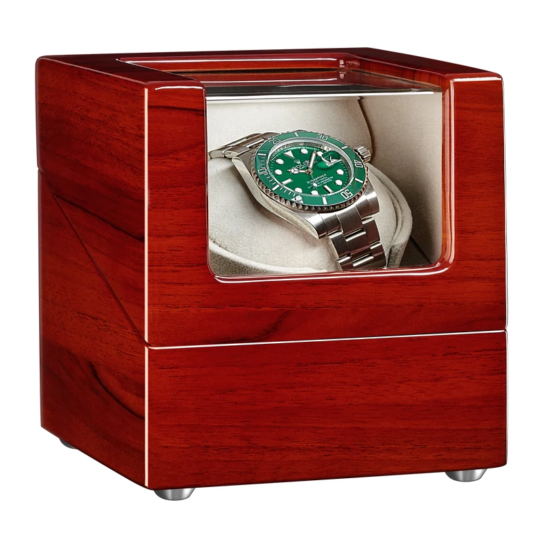 Good Quality Single Watch Winder with Quiet Motor Applewood White PU Leather Interior