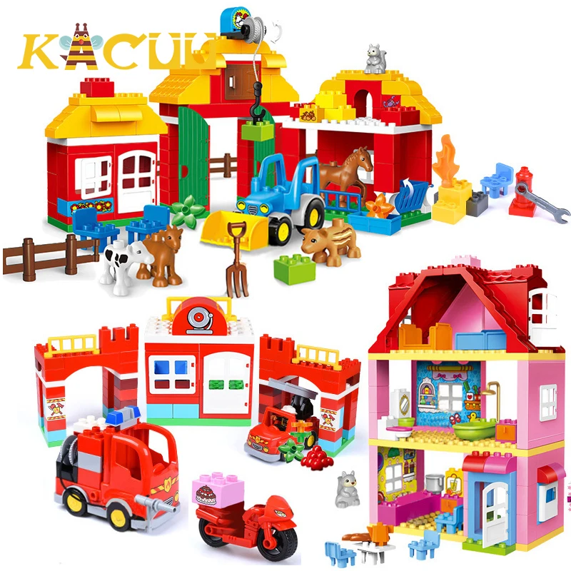 Large Size Building Blocks Set Farm City House Model Car Toys Children DIY Educational Model Blocks Kids Toys Gift