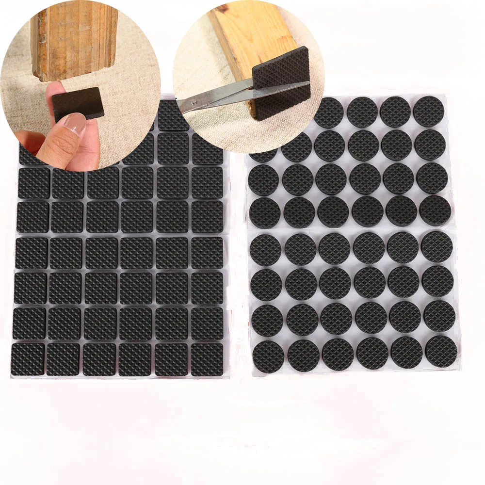 48 Pcs Non-slip Self Adhesive Furniture Rubber Table Chair Feet Pads Round Square Sofa Chair Leg Sticky Pad Floor Protectors Mat