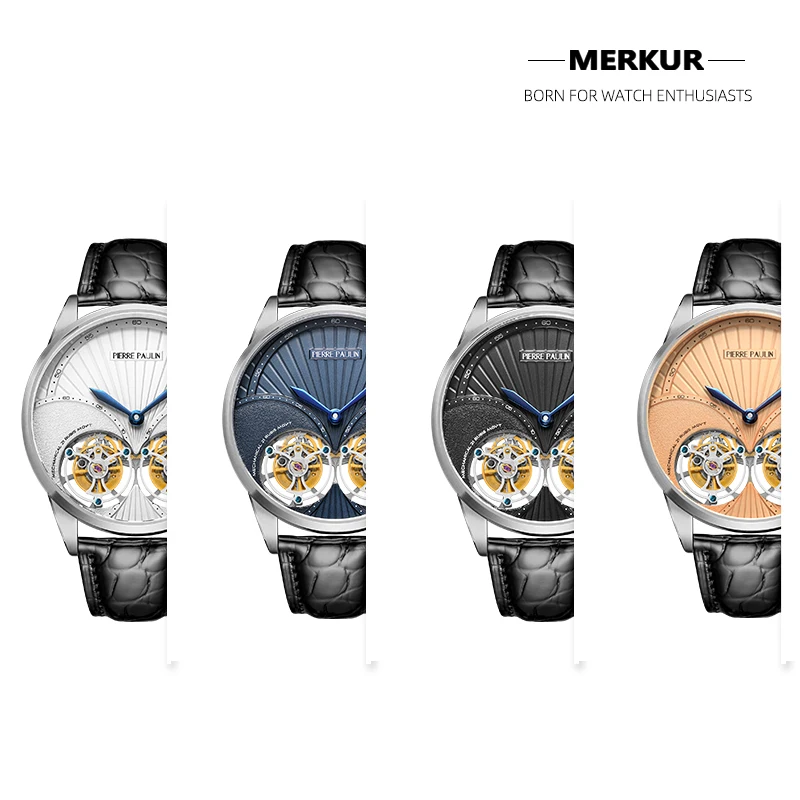 MERKUR Genuine Double Tourbillon Manual Mechanical Watch 28800BHP High Frequency Men\'s Luxury Formal Business Sapphire Watches