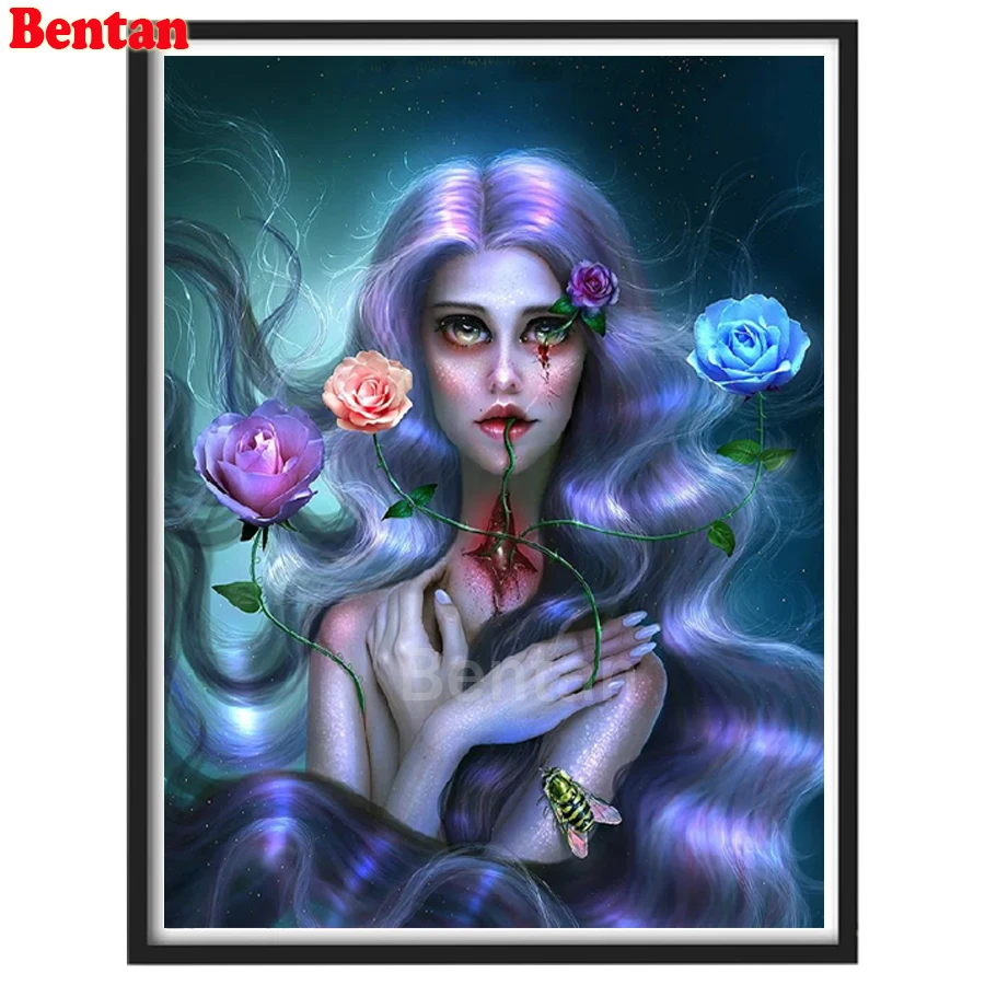 Cartoon beauty rose bee Diamond Painting Picture of Rhinestones diamond embroidery mosaic diamond cross-stitch Long hair girl