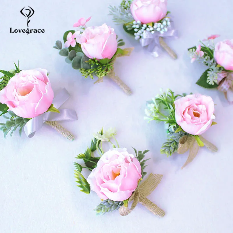 Lovegrace Groom Boutonniere Sutra Mawar Putih Pink Boutonniere Korsase Pernikahan Pin Pernikahan Saksi Korsase Bunga Pria Aksesoris