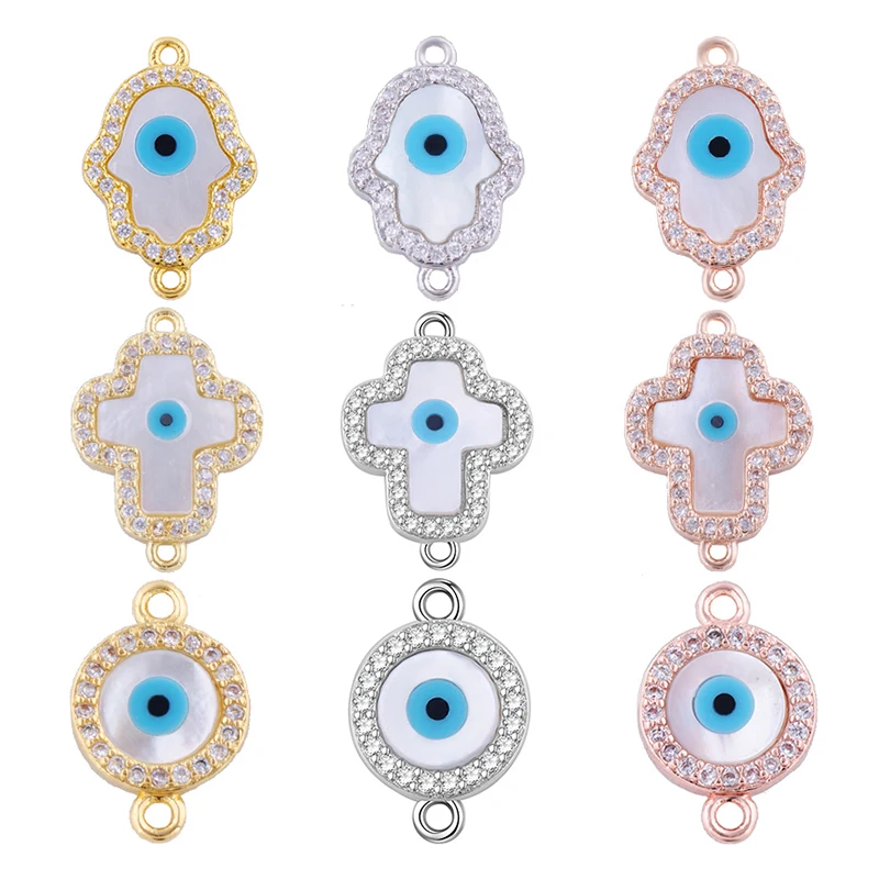 Juya DIY Jewelry Accessories Supplies Gold/Silver Color Shell Turkish Greek Evil Eye Charm Connector For Bracelet Earring Making