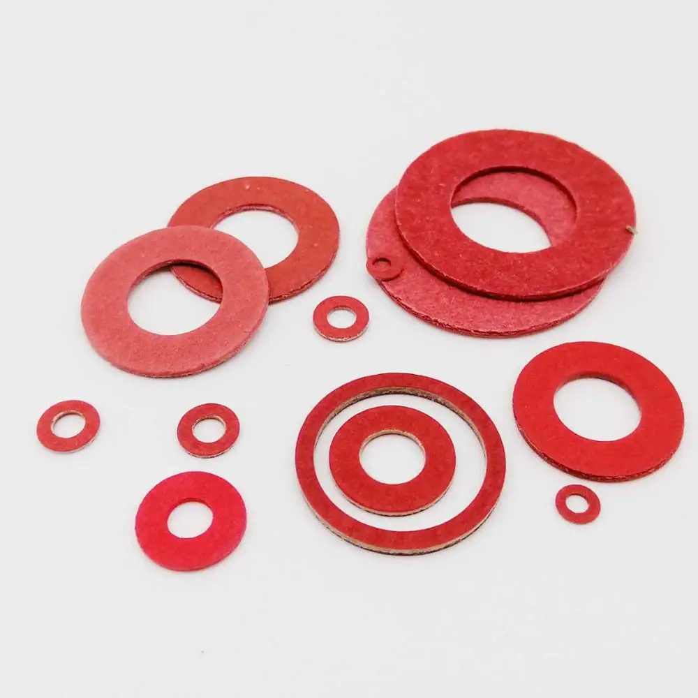 20/50/100pcs M2 M2.5 M3 M4 M5 M6 M8 M10 M12 M16 Red Steel Paper Fiber Insulating Flat Washer Insulation Plain Gasket Ring Meson