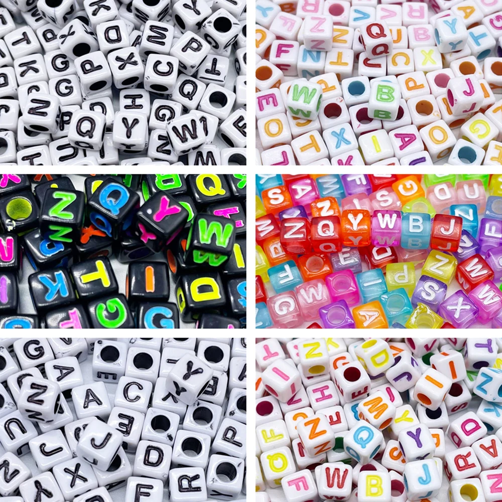 100/500pcs 6mm Acrylic Mixed Square Alphabet Beads Spacer Beads for Handmade Necklace Bracelet DIY Jewelry Making Accessories