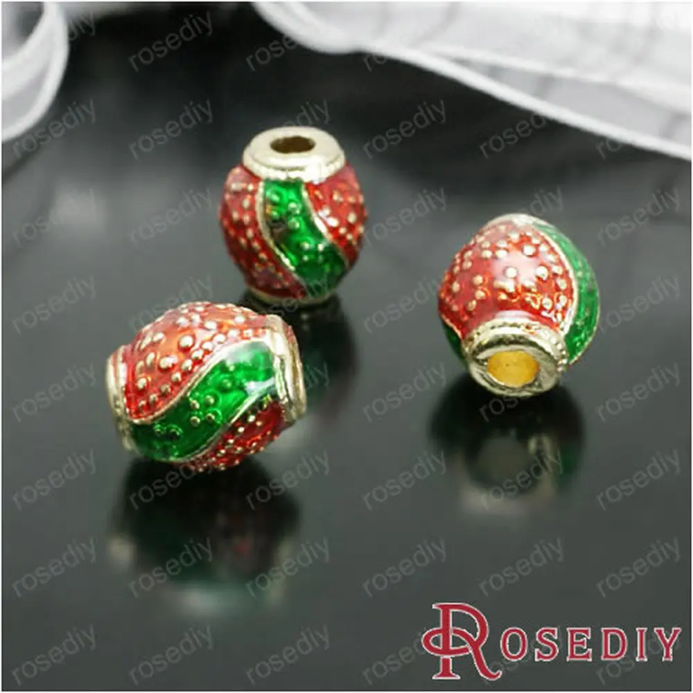 Wholesale 9*8mm Gold color Base Alloy Dripping Red Green Oil Round Thailand Beads Diy Findings 10 pieces(JM4477)