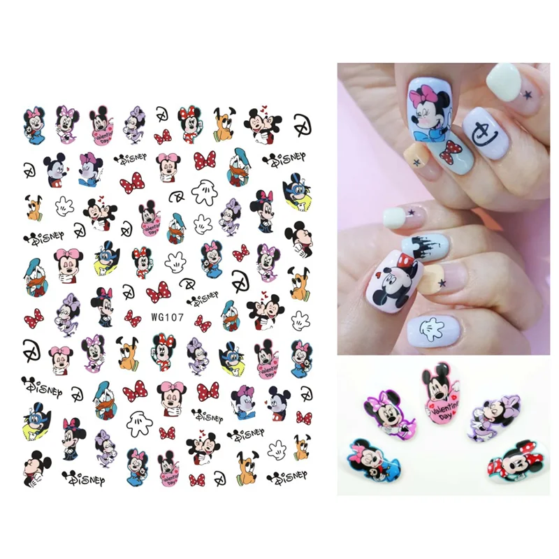 1PCS Disney Mickey Mouse Stitch Minnie Rapunzel Nail Art Sticker Donald Duck Snow White Nail Art Decoration Decal Aladdin Magic