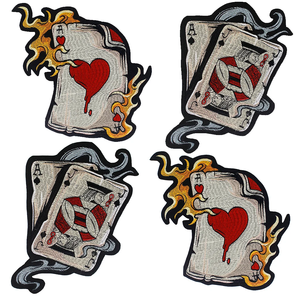 Poker Pattern Design Stickers Heart Patch Clothes Badge Jacket Jeans T-shirt Iron on Embroidery Accessory Applique 1PC TH1752