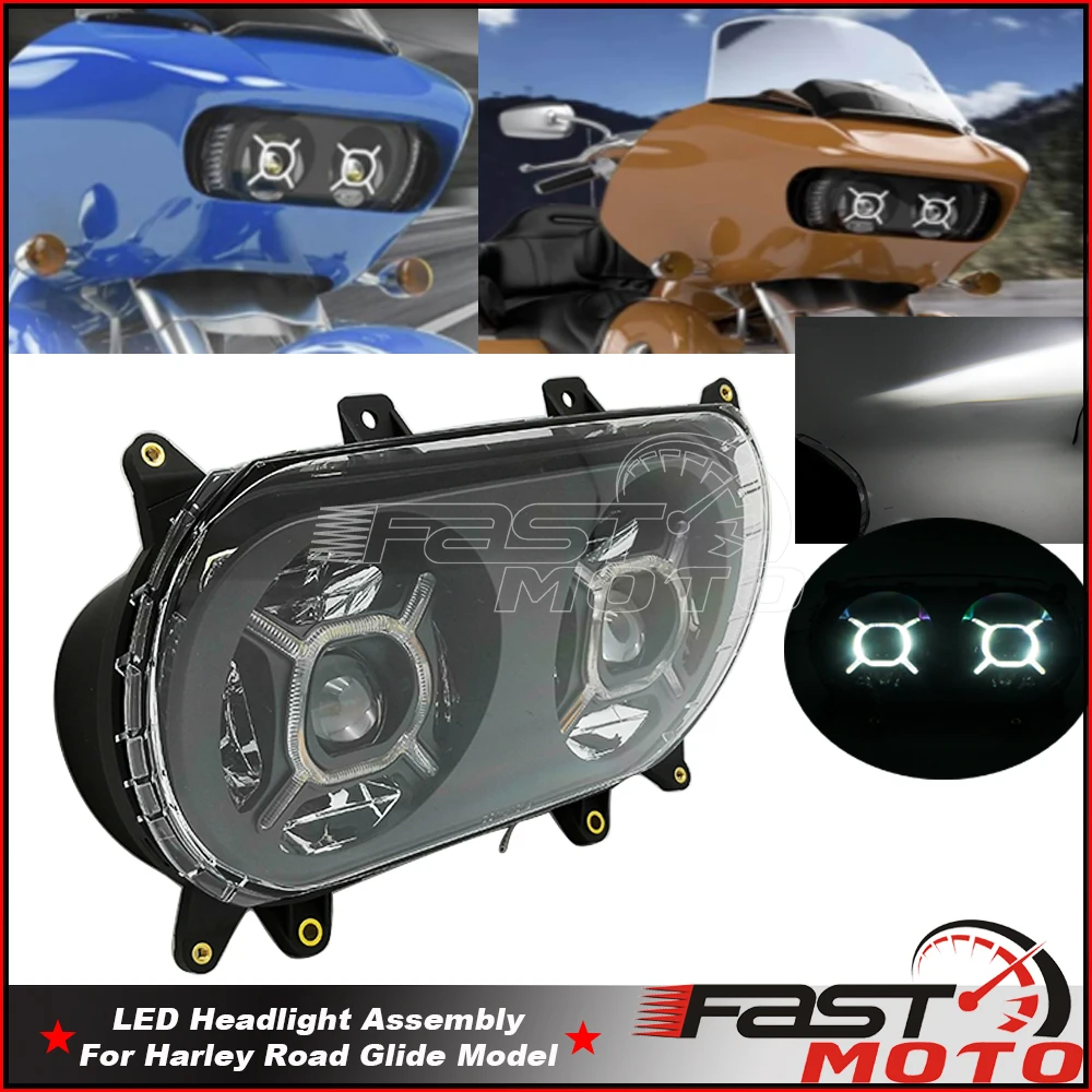 Motorcycle LED Headlight Assembly High/Low Beam Projector Headlamp For Harley Road Glide FLTRX FLTRXS FLTRU FLTRK FLTRU SE