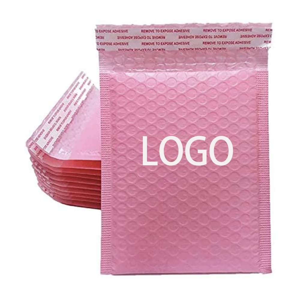 50 PCS Bulk Custom LOGO Printed Biodegradable Shipping Bag Light Pink Bubble Mailer Courier Packaging Padded Envelope