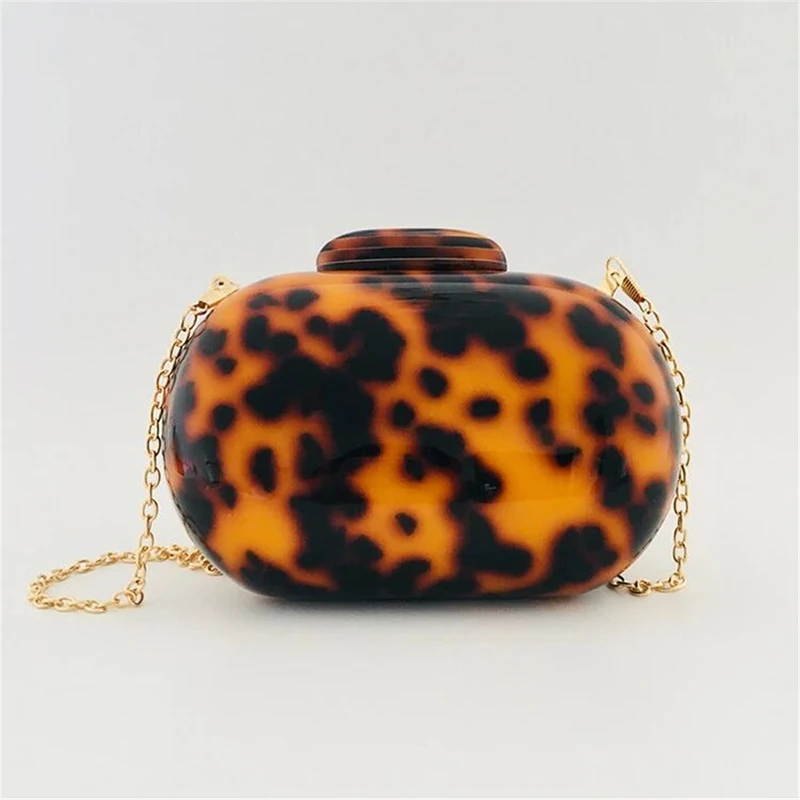 New Leopard Arcylic Evening Bags Luxury Lady Clutch Purse Brand Designer Shoulder Crossbody Bag Mini Wedding Party Chain Handbag