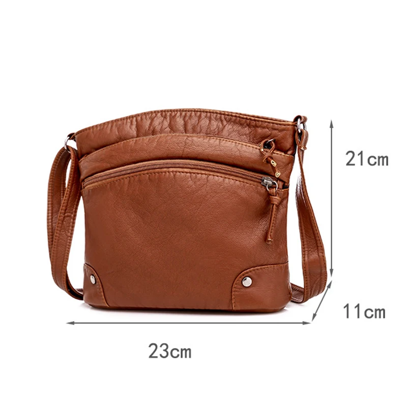 Soft PU Leather Shoulder Crossbody Bag Women Retro Design Messenger Bag Casual Multi-zipper Female Daily Travel Handbag Satchel