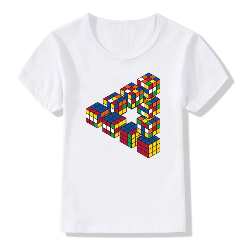 Boys and girls T-shirts children T-shirts Rubik's cube summer fashion short-sleeved crew neck tops girls clothing boys T-shirt