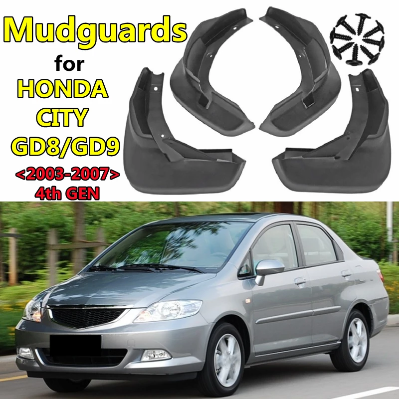 

4pcs Car Exterior Parts Mudguards For Honda City GD8 GD9 4th Gen 2003-2007 Wheel Mud Flare Flaps Protection Fender Splash Guards