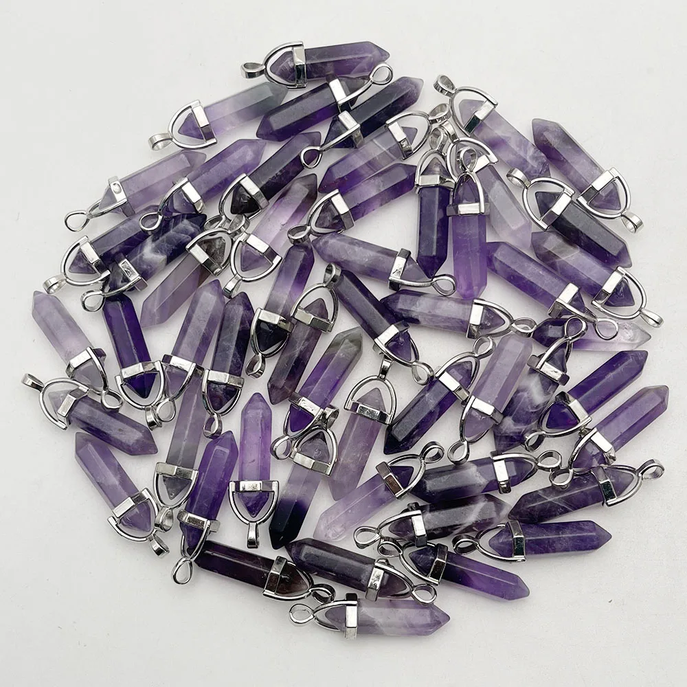 fashion amethyst natural stone crystal pillar pendulum Pendants & necklaces for making Jewelry 12 24 36 50pcs charm wholesale