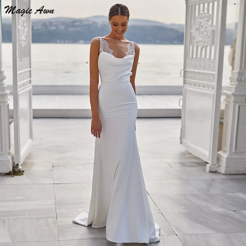 Magic Awn New Bohemian Mermaid abiti Da Sposa pizzo spalline Backless semplice Beach Maraige abiti Abito Da Sposa economico