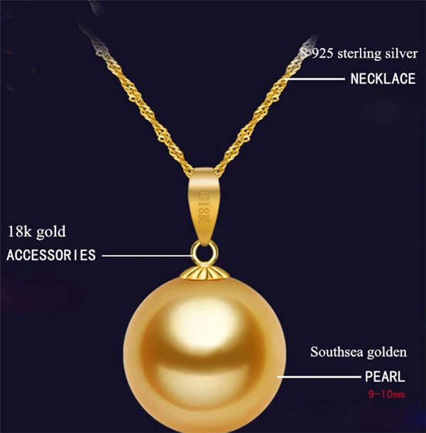 HABITOO Luxury Natural Gold Round Cultured Pearl Pendant 18K Gold Clasp 925 Silver Chain Fine Jewelry Necklace for Women Gift