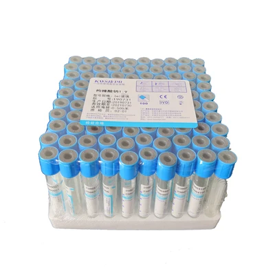 100PCS 5ML/10ml PT tube Sodium citrate 1:9 plastic tube sterile negative pressure vacuum blue cap anticoagulant PRP tube