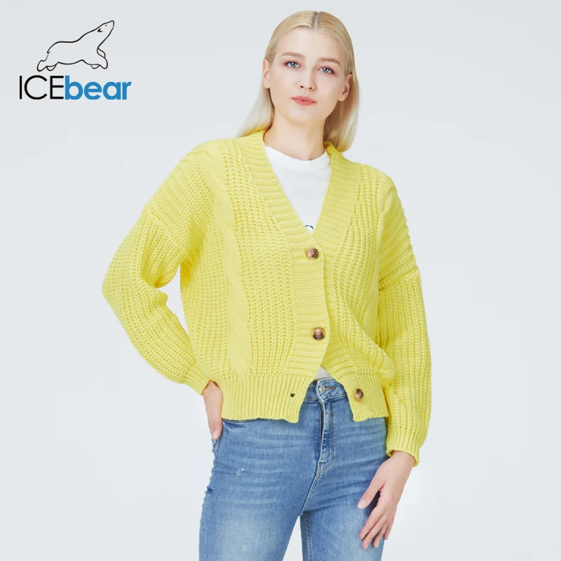 ICEbear 2022 fall winter women\'s sportswear solid color v-neck cardigan sweater set knitting BJ-4