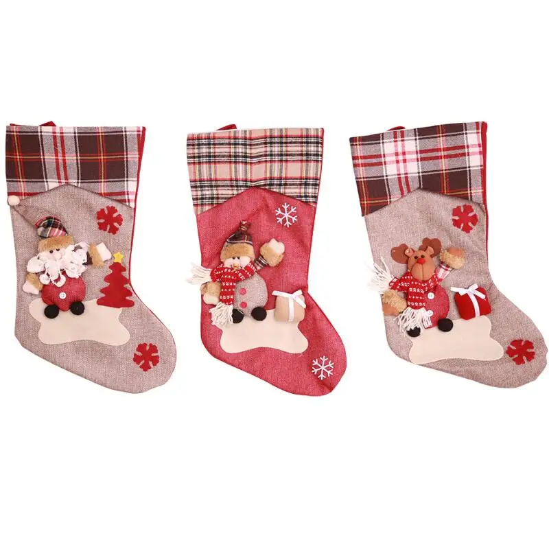 

3 Styles New Arrival Christmas Stockings Decor Ornament Santa Christmas Stocking Xmas Candy Gifts Bag LX8620