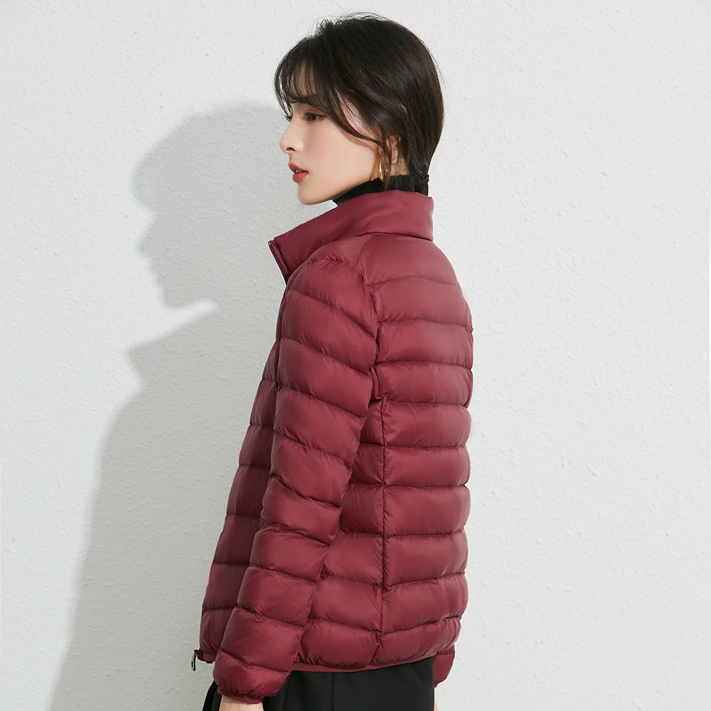 YAYA 2023 New Spring Women\'s Short 90% White Duck Down Jacket Light Thin Style Stand Collar Casual Solid Autumn Coat