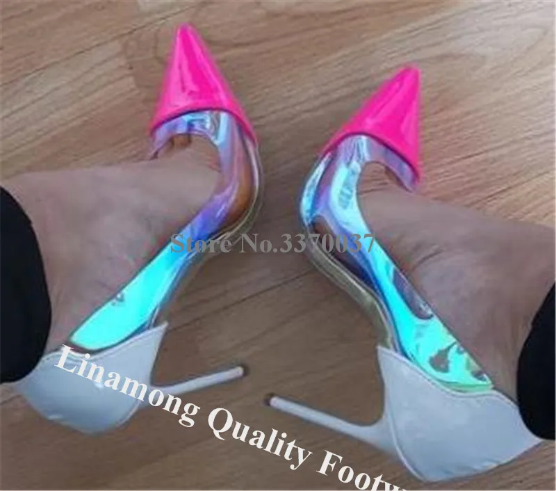 Clear PVC Pumps Linamong Pointed Toe Patchwork Stiletto Heel Pumps Mixed-colors Iridescent Transparent Wedding High Heels