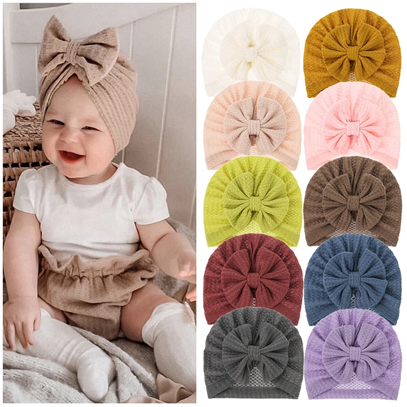 New Cotton Baby Girl Hat Walf Checks Infant Bonnet Newborn Turban Hat for Girls Beanie Kids Headwear Toddler Head Wrap Baby Cap