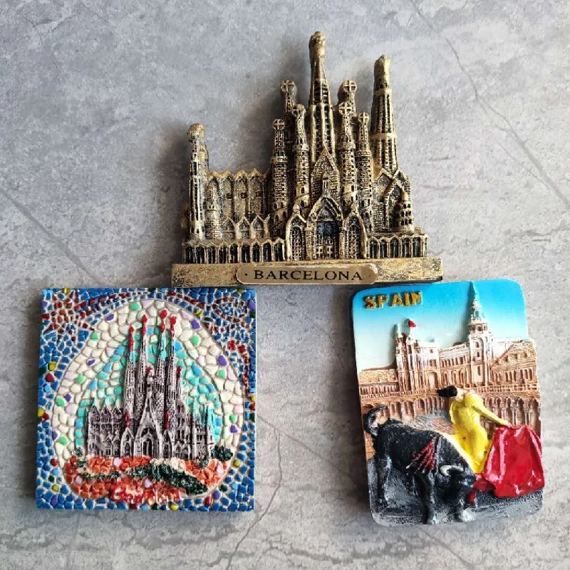 Imán de resina 3D para nevera, decoración de Basilica i Temple Expiatori de la Sagrada Familia Barcelona España, recuerdo magnético para nevera de turismo