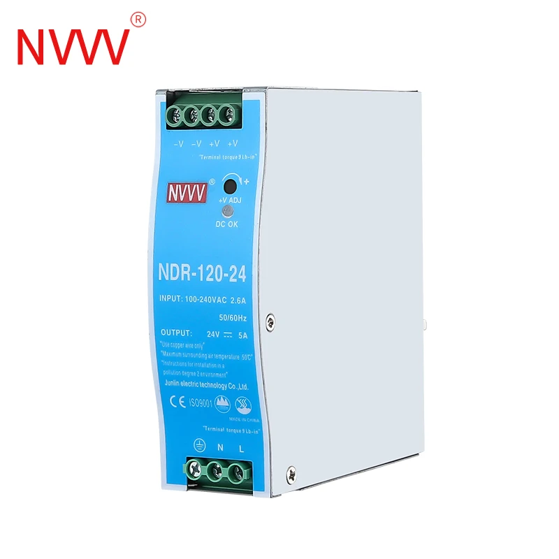 Imagem -05 - Nvvv Série Ndr Ultra-thin Rail Switching Power Supply Ac-dc Estabilizador de Tensão 12v 24v 75w 120w 240w 110 v 220v