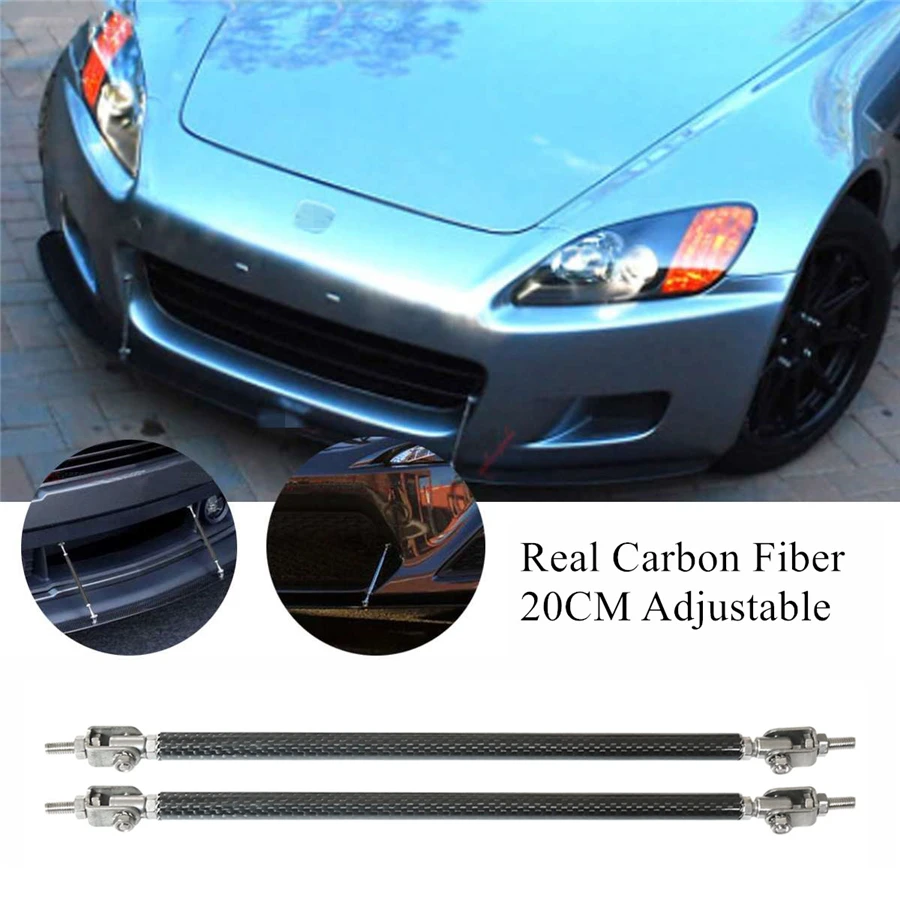 2 Pieces Carbon Fiber Adjustable Front Bumper Lip Splitter Strut Rod Tie Support Bar 200mm