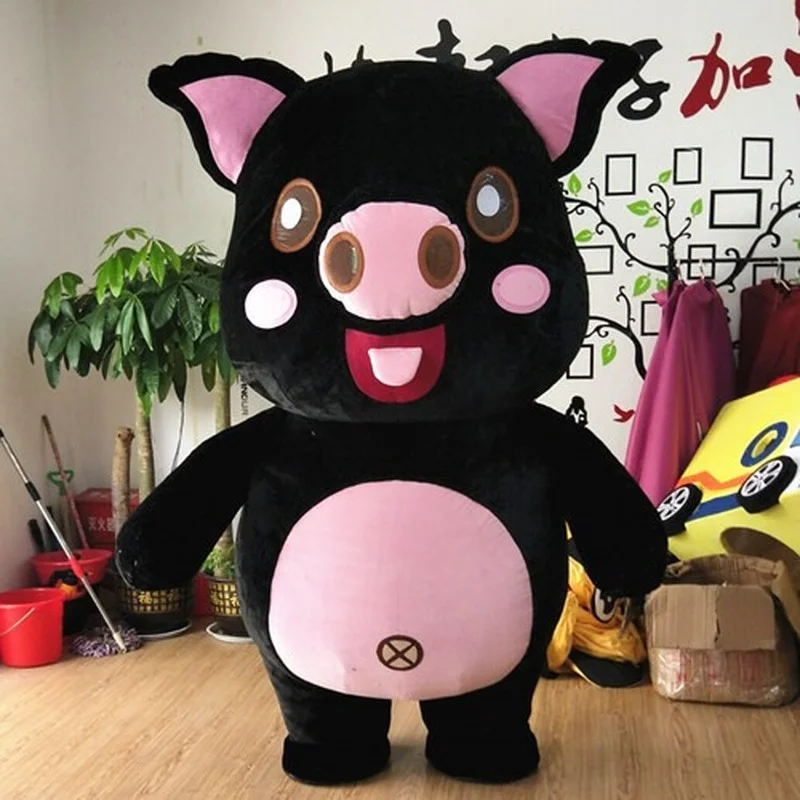 

Cartoon People Wearing Inflatable Black Plush Mascot Pig Animation Promotion Piggy Cosplay Suit Inflatable Walking Model Doll