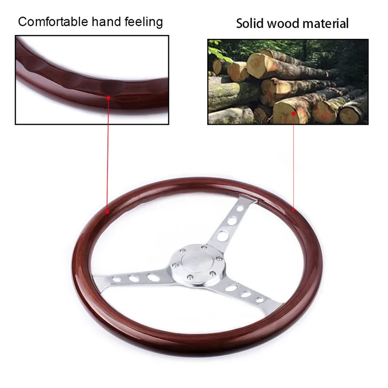 

15 inch 380MM car modification steering wheel M wooden plating bracket vintage car retro steering wheel