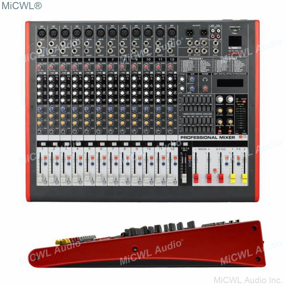 MiCWL 12 قناة المهنية جهاز مزج الصوت مجموعتين خلاط وحدة التحكم DJ ستوديو المزدوج المجموعة 7 العلامة التجارية EQ وتأثير USB 48 فولت