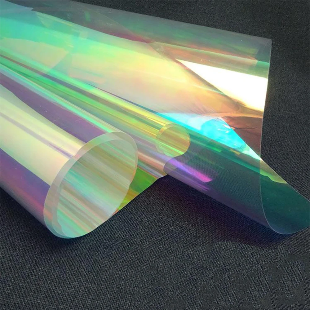 Transparent PVC Laser Iridescent Holographic Film Clear Fabric Leather Rainbow Film Shiny Vinyl Material DIY Bow Craft Bag