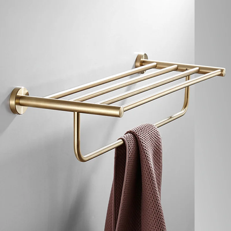 

Wall Mounted Square Brass Bath Towel Rack Active Bathroom Towel Holder Double Towel Shelf Bathroom Accessories