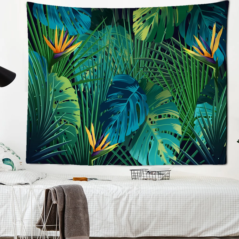 

Tropical Plant Leaves Tapestry Tropical Green Plant Turtle Leaf Wall Hanging Home Boho Wall Cloth