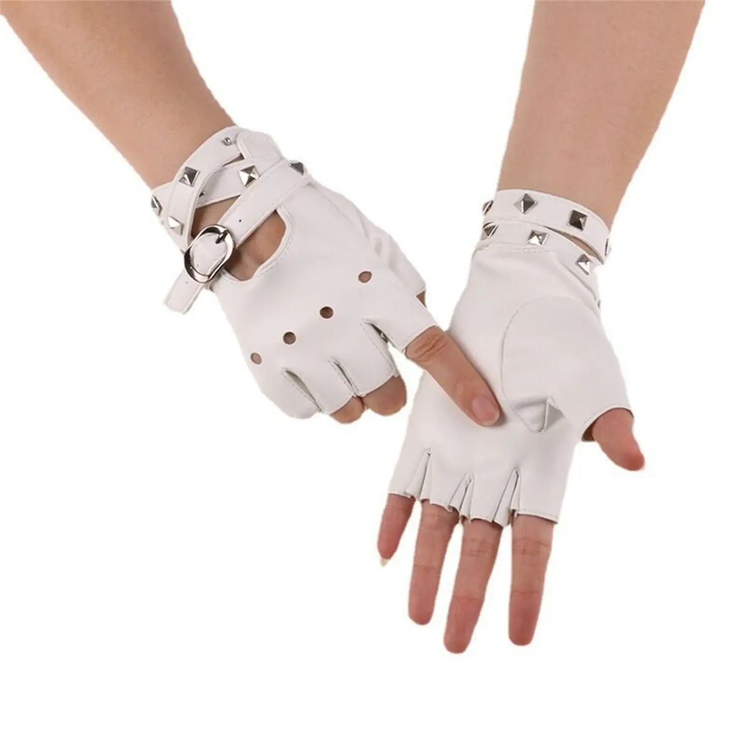 Gants de conduite en cuir PU sans doigts unisexes, gants punk, rivet cool moteur, Chang sexy, phtalrock and roll, noir, rouge, blanc